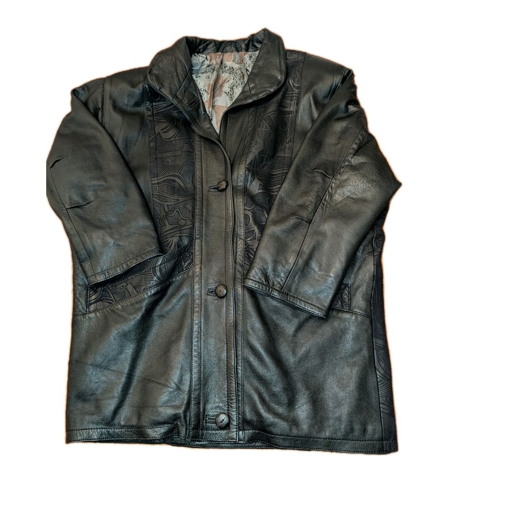 Vintage‎ '90s Embossed Leather Car Coat German Lambskin Women's Size L/XL